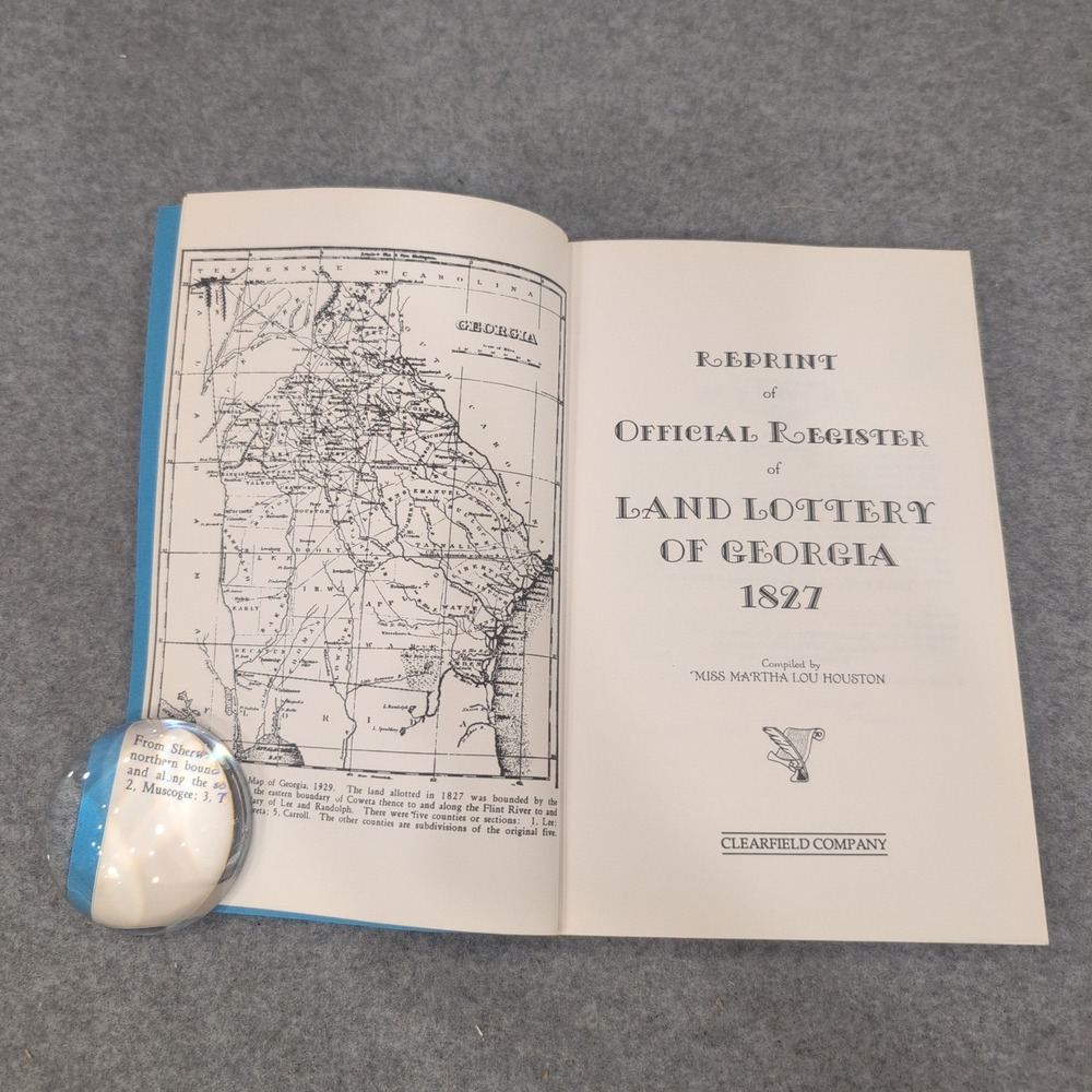 Reprint Official Register Land Lottery of Georgia 1827 Martha Lou Houston 1992 - Picture 2 of 3